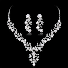 Cubic Zirconia & Pearl Cluster Rattan Drop Earrings & Statement Necklace