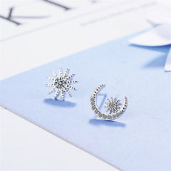cubic zirconia & Silver-Plated Blue Moon & Star Stud Earrings - streetregion