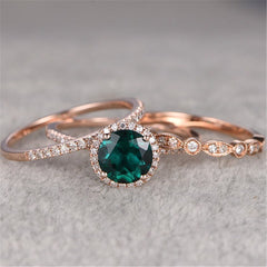 Green Crystal & cubic zirconia Ring Set - streetregion