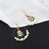 Pearl & Enamel 18K Gold-Plated Suspended Tree Drop Earrings
