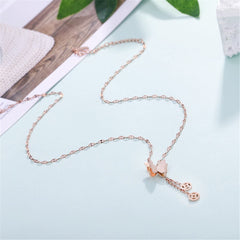 18K Rose Gold-Plated Frosted Butterfly Coin Tassel Pendant Necklace