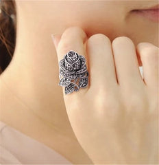 cubic zirconia & Silvertone Blooming Rose Ring - streetregion