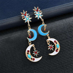 Crystal & Imitation Pearl Moon Drop Earrings - streetregion