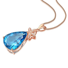 Blue Crystal & cubic zirconia Pear Cut Starfish Pendant Necklace - streetregion