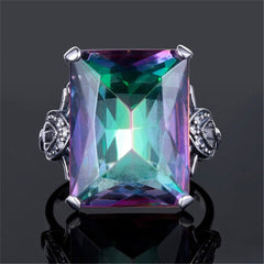 Jewel-Tone Crystal & Fine Silver-Plated Princess-Cut Ring - streetregion