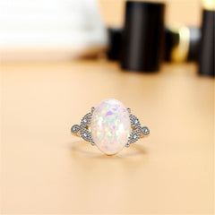 White Opal & Silver-Plated Oval Promise Ring