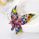 Purple & Green Cubic Zirconia & Pearl Butterfly Brooch