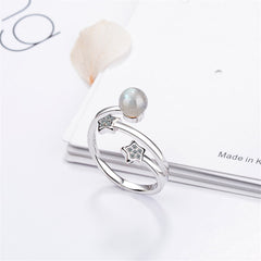 Cubic Zirconia & Moonstone Star Wrap Ring