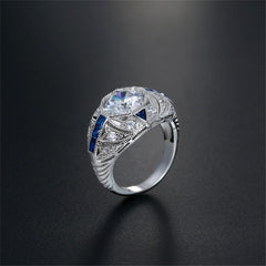 Blue & White Crystal Milgrain-Edge Ring - streetregion