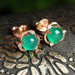 Green Jade & 18k Rose Gold-Plated Stud Earrings - streetregion