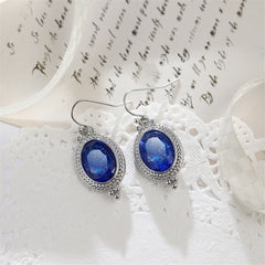 Blue Crystal & Silver-Plated Oval-Cut Drop Earrings - streetregion