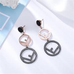 Black & 18K Rose Gold-Plated 'F' Openwork Drop Earrings
