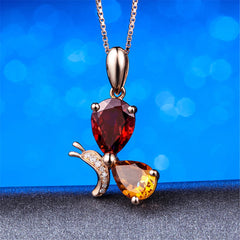 Red Crystal & Cubic Zirconia Pear-Cut Butterfly Pendant Necklace