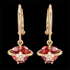 Red Crystal & Cubic Zirconia 18K Gold-Plated Heart Drop Earrings