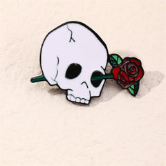 White & Red Skull Rose Brooch