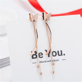 18K Rose Gold-Plated Butterfly Tassel Drop Earrings