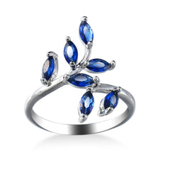 Navy Crystal & Silver-Plated Leaves Promise Ring - streetregion