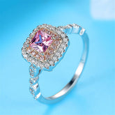 Pink Crystal & Two Tone Princess-Cut Halo Ring