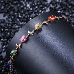 Green Crystal & 18K Rose Gold-Plated Butterfly Charm Bracelet