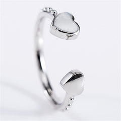Enamel & Silver-Plated Heart Shape Open Ring