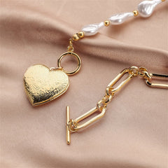 Pearl & 18K Gold-Plated Heart Pendant Necklace