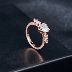 Cubic Zirconia & 18K Rose Gold-Plated Central Heart Ring