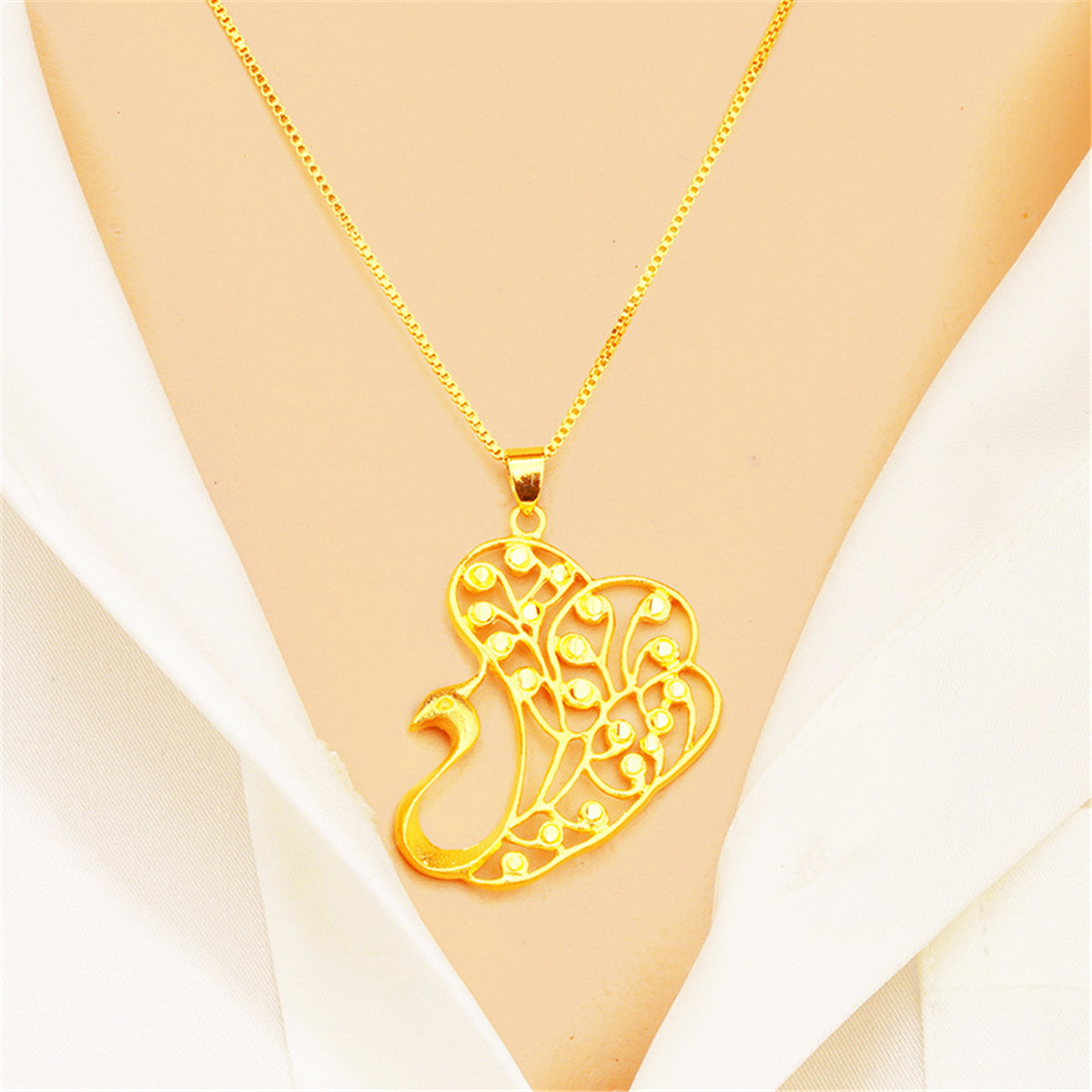 24K Gold-Plated Open Peacock Pendant Necklace, gold pendant necklace for women, botanical inspired, lifestyle look