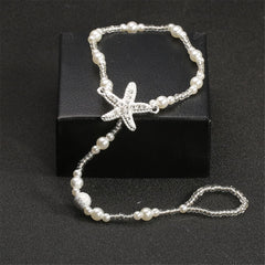 Pearl & Cubic Zirconia Starfish Anklet-to-Toe Ring