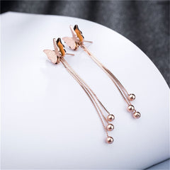 18k Rose Gold-Plated Butterfly Bead Drop Earrings - streetregion