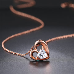 Crystal & 18k Rose Gold-Plated Openwork Heart Pendant Necklace - streetregion