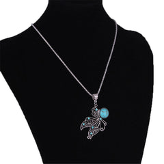 Turquoise & Cubic Zirconia Silver-Plated Butterfly Pendant Necklace