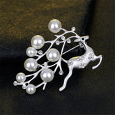 Cubic Zirconia & Pearl Dashing Reindeer Brooch