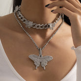 Cubic Zirconia & Silver-Plated Butterfly Pendant Necklace Set