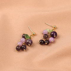 Purple & 18K Gold-Plated Grape Bunch Drop Earrings