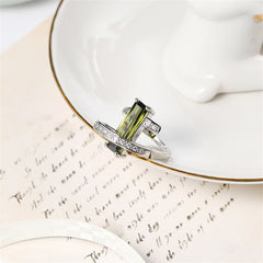 Olive Cubic Zirconia & Crystal Geometric Ring