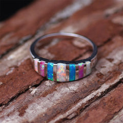 Blue & Purple Opal & Silver-Plated Bar Band - streetregion