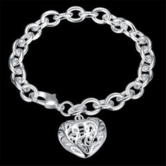 Silver-Plated Cutout Heart Charm Bracelet - streetregion