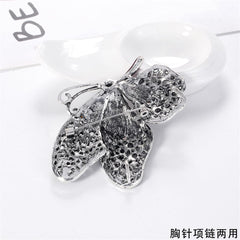 Red Cubic Zirconia & Silver-Plated Butterfly Brooch