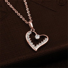 Cubic Zirconia & 18K Rose Gold-Plated Hollow Heart Pendant Necklace
