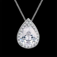 Cubic Zirconia & Platinum-Plated Teardrop Pendant Necklace - streetregion