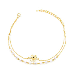Pearl & 18K Gold-Plated Flower Beaded Layered Anklet