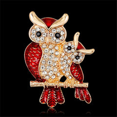 Red & Cubic Zirconia Owl Brooch