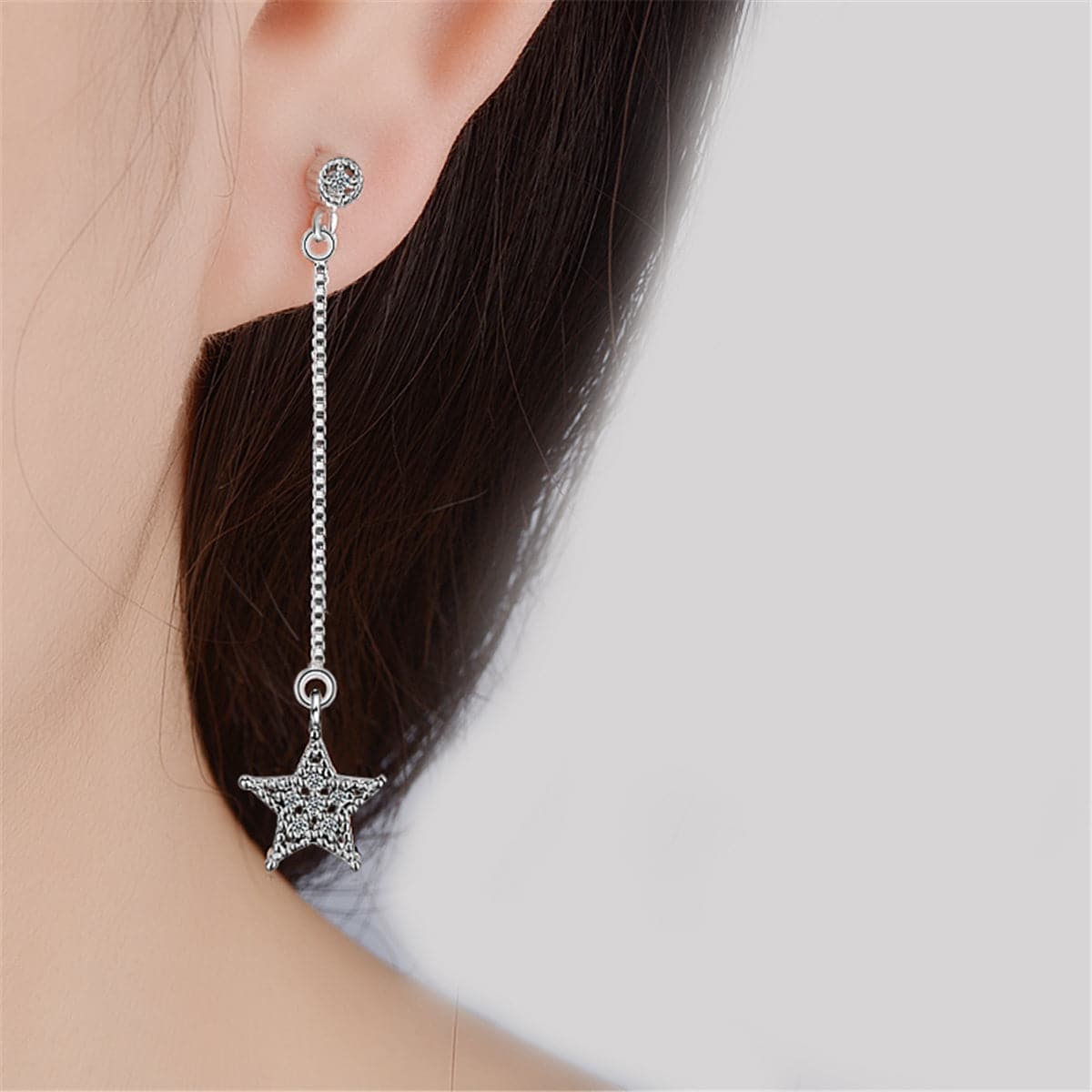 cubic zirconia & Silver-Plated Asymmetry Moon & Star Drop Earrings - streetregion