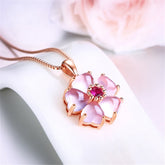 Pink Opal & Purple Cubic Zirconia Petal Flower Pendant Necklace - streetregion