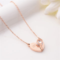 Cubic Zirconia & 18K Rose Gold-Plated Heart & Key Pendant Necklace