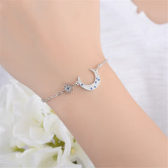 Blue Crystal & Silver-Plated Star & Crescent Moon Bracelet - streetregion