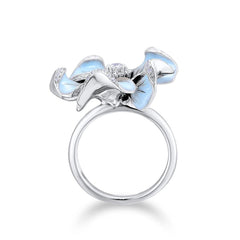 Blue Cubic Zirconia & Silver-Plated Flower Ring