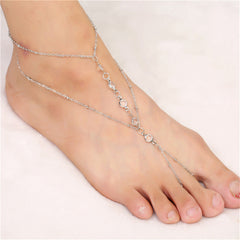 Crystal & 18K Gold-Plated Layered Ankle-To-Toe Ring Anklet