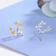 Silver-Plated & 18k Gold-Plated Deer Stud Earrings - streetregion