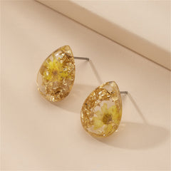 Yellow Mum & Silver-Plated Earrings